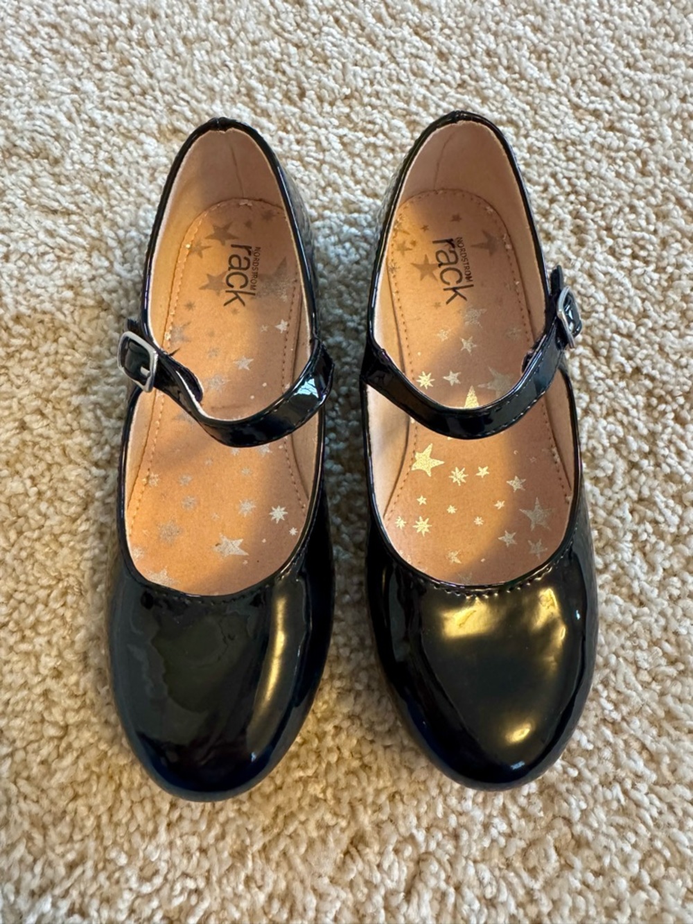 Girl’s Nordstrom Rack New Black Patent Mary Jane Shoes, Glitter on Heels, Size 1